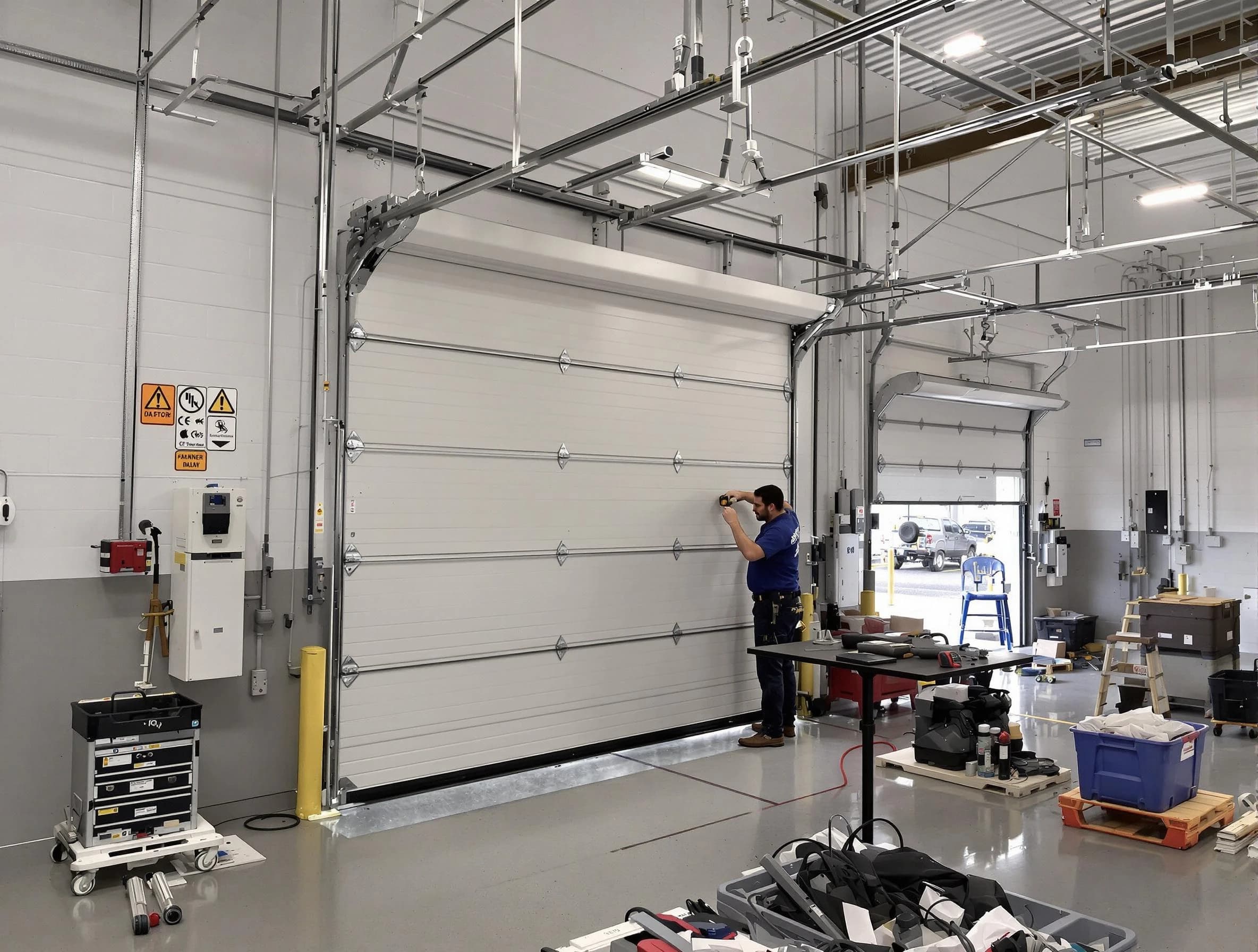 Commercial garage door repair being performed by Ohio Garage Door Repair expert in Ohio