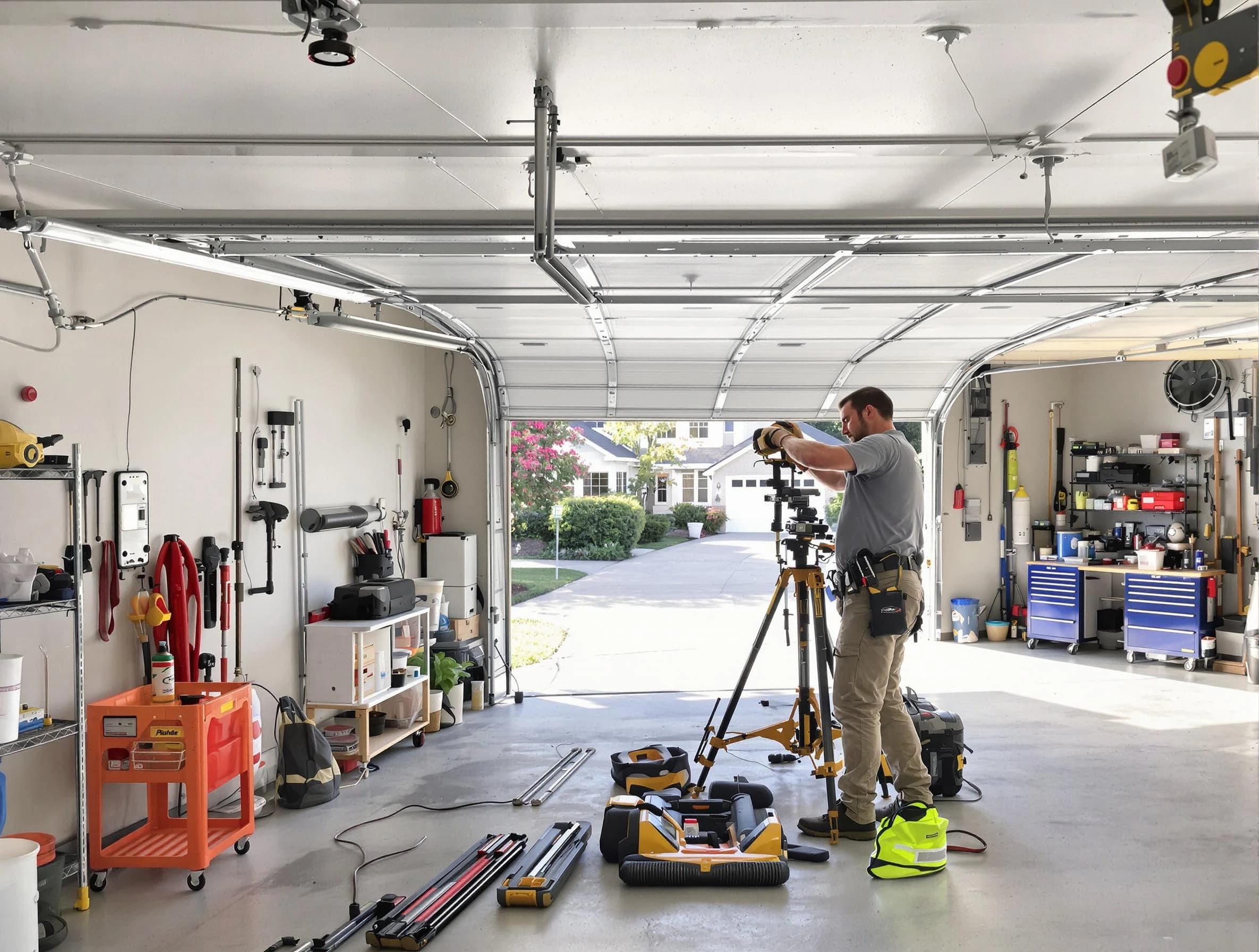 Ohio Garage Door Repair specialist performing laser-guided track alignment in Ohio
