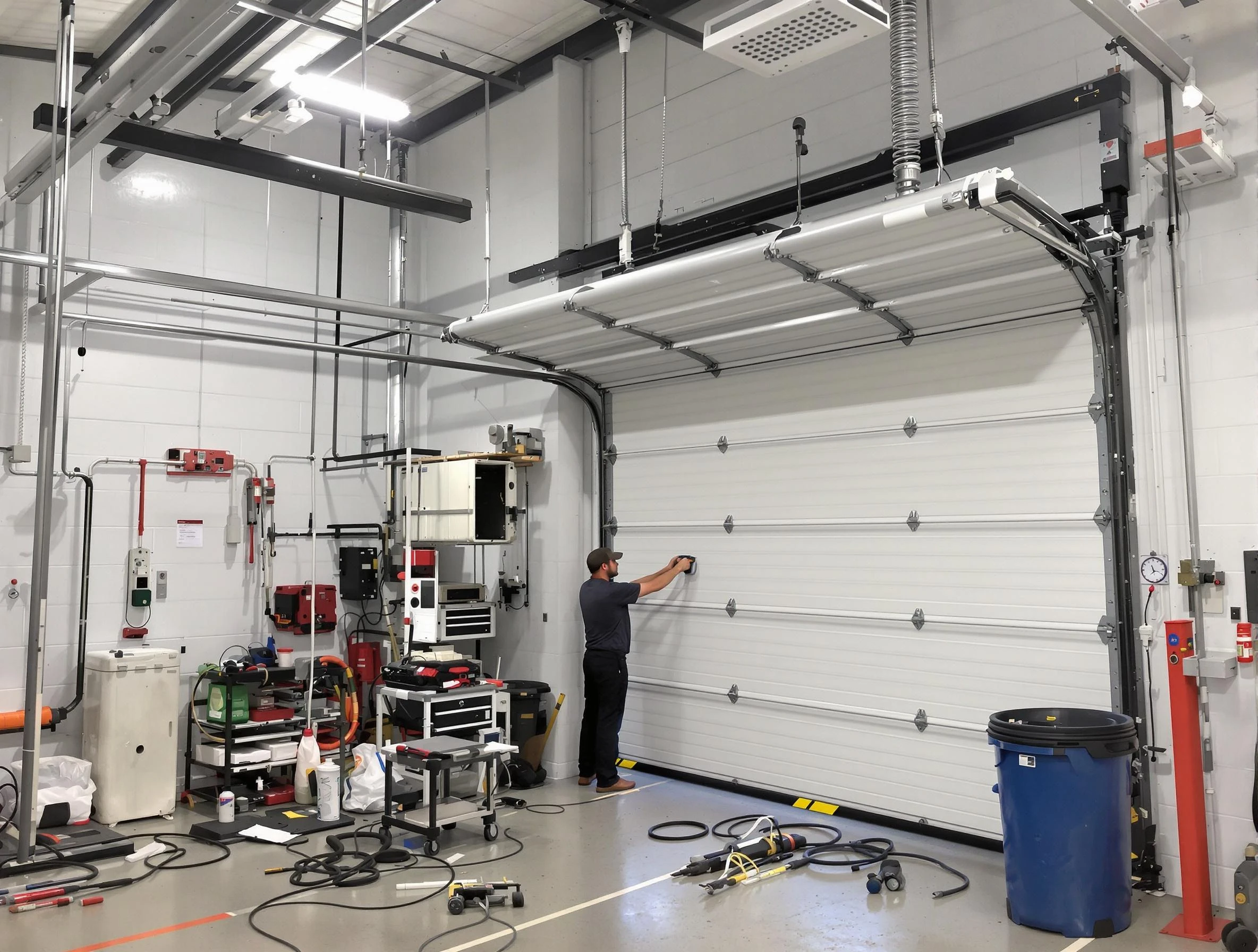 Ohio Garage Door Repair certified technician performing commercial door repair at a Ohio business facility