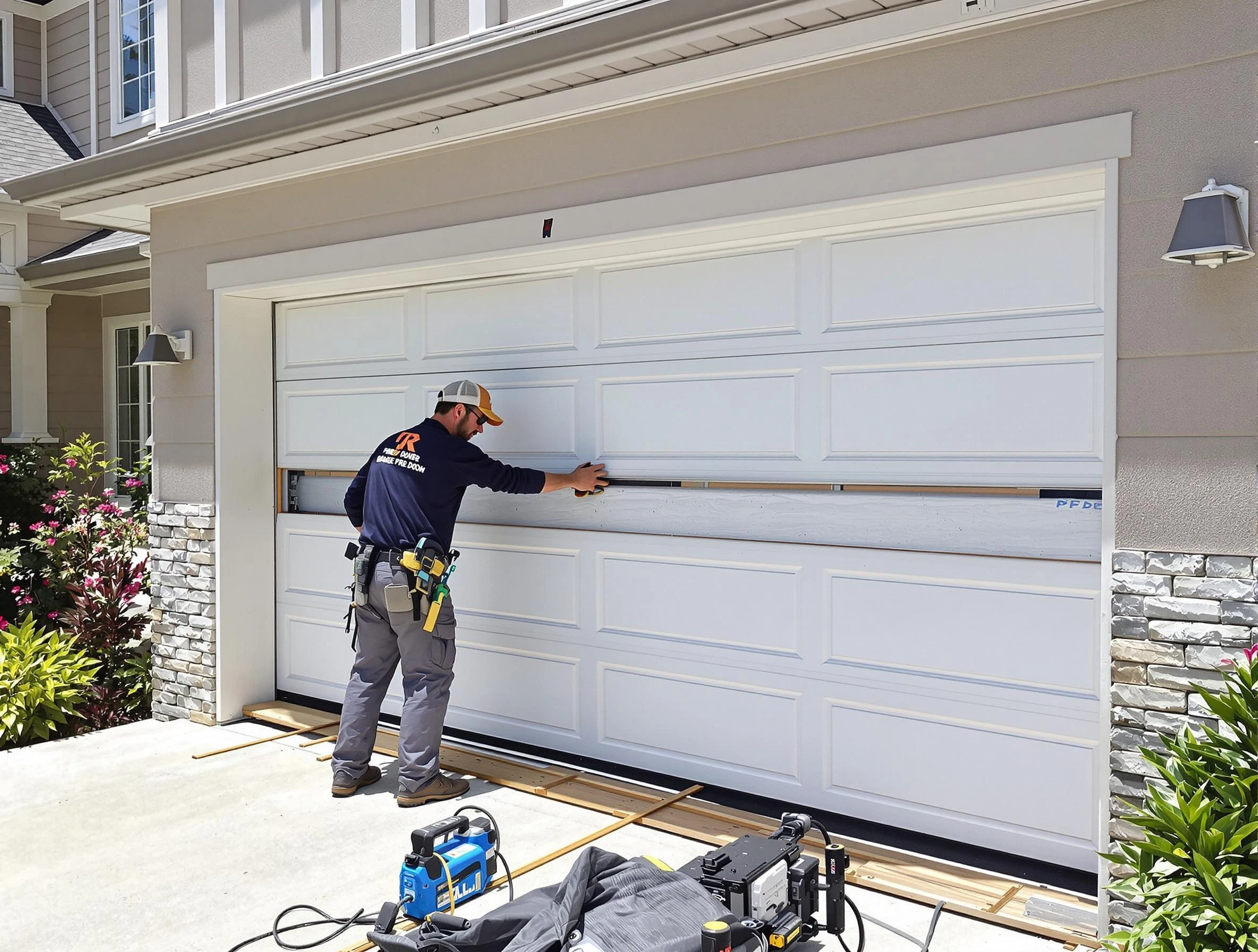 Ohio Garage Door Repair team performing complete garage door replacement at Ohio residence