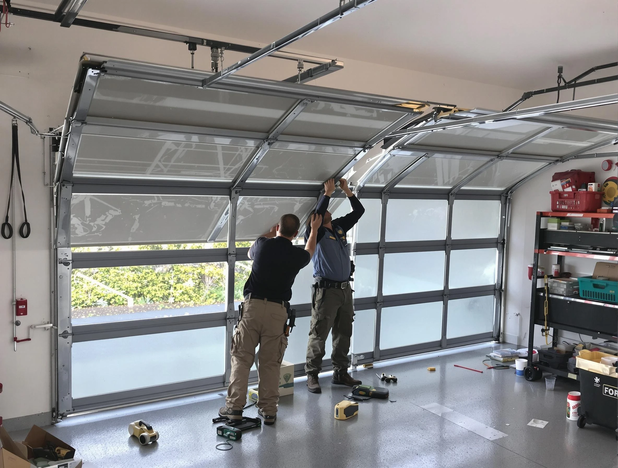 Ohio Garage Door Repair expert performing precise panel replacement on Ohio garage door